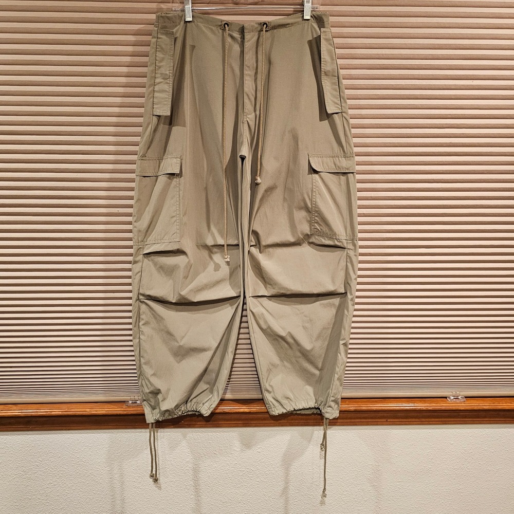Local European Khaki Tan Cargo Pants Drawstring Toggle Hem Wide‎ Leg P40018 S/M